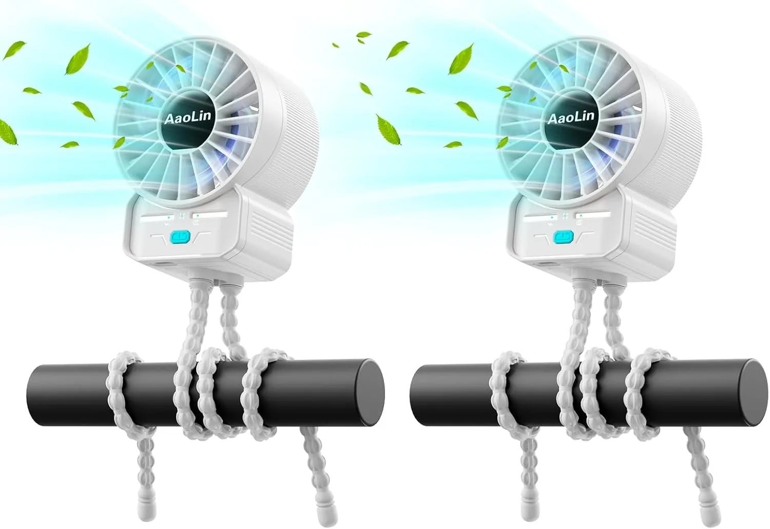 2 Pack Multifunctional Portable Stroller Fan 4 Speed 6600rpm High Speed Usb Rechargeable Personal Mini Handheld Fan Extended Tripod For Desktop Winding Kids Bed Treadmill Bike Golf Cart Outdoor Travel USB desktop fan for workspace