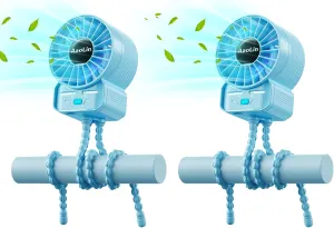 2 Pack Multifunctional Portable Stroller Fan 4 Speed 6600rpm High Speed Usb Rechargeable Personal Mini Handheld Fan Extended Tripod for Desktop Winding Kids Bed Treadmill Bike Golf Cart Outdoor Travel USB desktop fan for workspace