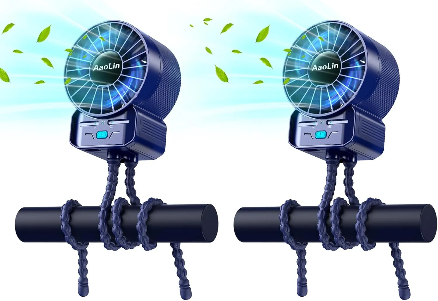 2 Pack Multifunctional Portable Stroller Fan 4 Speed 6600rpm High Speed Usb Rechargeable Personal Mini Handheld Fan Extended Tripod For Desktop Winding Kids Bed Treadmill Bike Golf Cart Outdoor Travel USB desktop fan for workspace