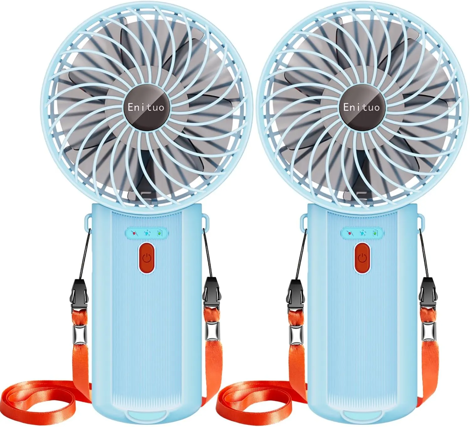2 Pack Portable Handheld Fan, Mini Hand Held Fan, 6-15H Cooling Small Personal Fan, 180 Foldable Mini Desk Fan with 4 Quiet Speed, Neck Fan w/Lanyard for Kids Women Men Travel Office, Light Blue Neck fan for hands-free comfort