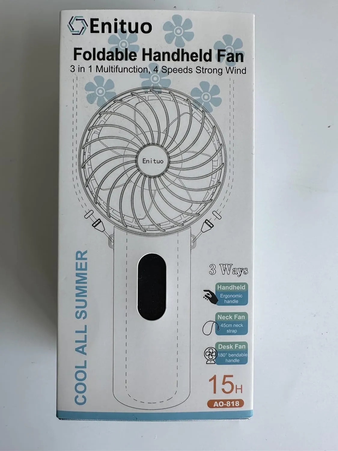2 Pack Portable Handheld Fan, Mini Hand Held Fan, 6-15H Cooling Small Personal Fan, 180 Foldable Mini Desk Fan with 4 Quiet Speed, Neck Fan w/Lanyard for Kids Women Men Travel Office, Light Blue