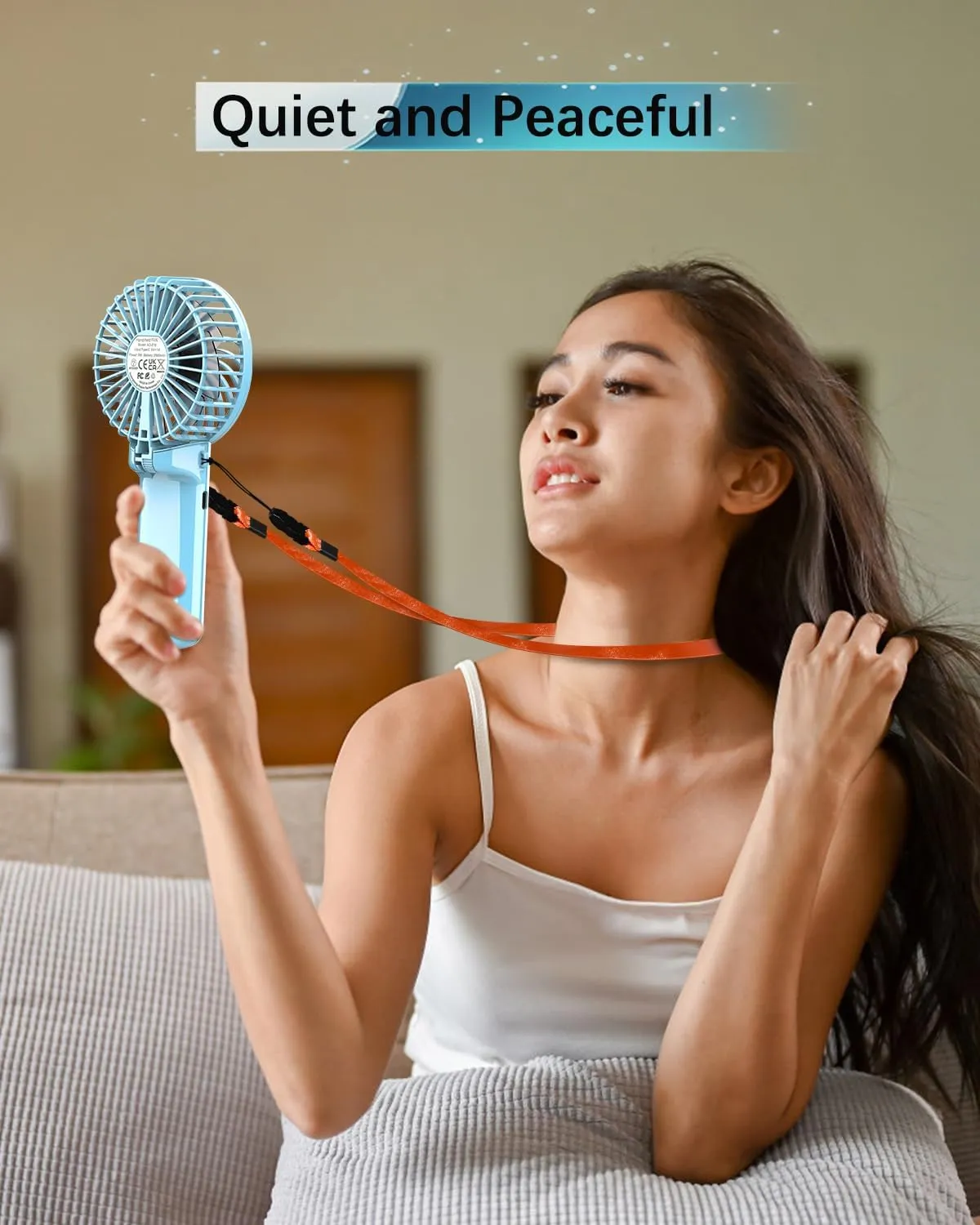 2 Pack Portable Handheld Fan, Mini Hand Held Fan, 6-15H Cooling Small Personal Fan, 180 Foldable Mini Desk Fan with 4 Quiet Speed, Neck Fan w/Lanyard for Kids Women Men Travel Office, Light Blue
