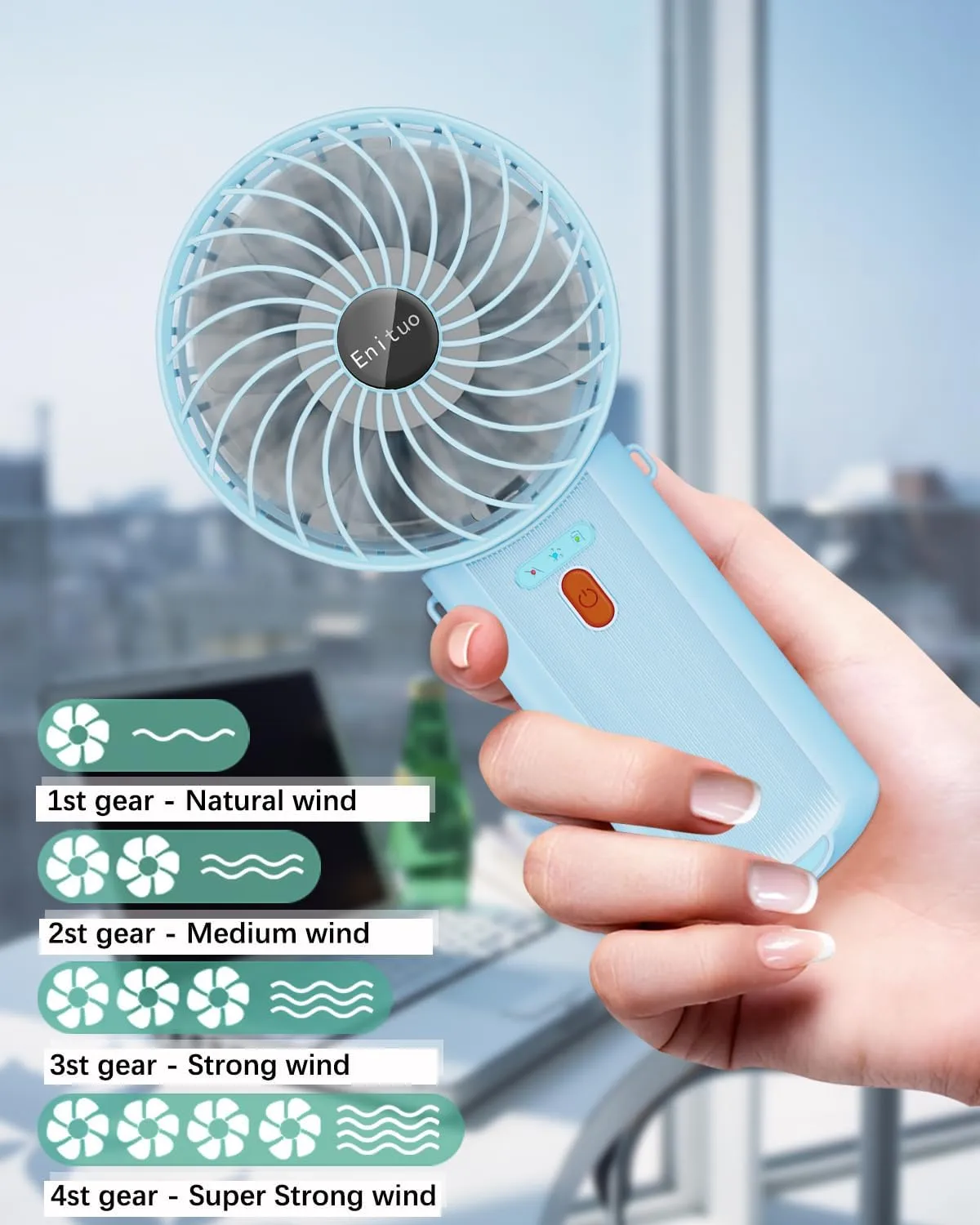 2 Pack Portable Handheld Fan, Mini Hand Held Fan, 6-15H Cooling Small Personal Fan, 180 Foldable Mini Desk Fan with 4 Quiet Speed, Neck Fan w/Lanyard for Kids Women Men Travel Office, Light Blue