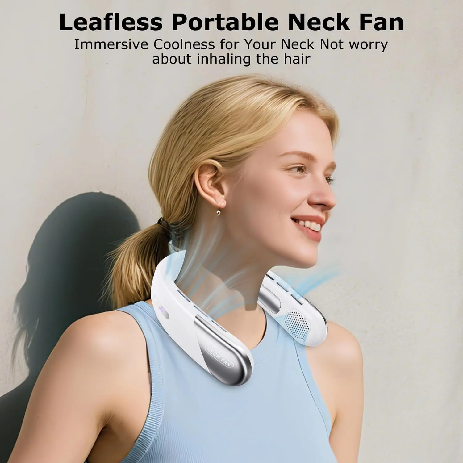 2 Pack Portable Neck Fan Personal 4000mAh Bladeless Cooling Neck Fan Blow Cold Air Neck Cooler Wearable Fan Around Your Neck Adjustable Hands-Free Rechargeable Gift for Family Friends and Travelers