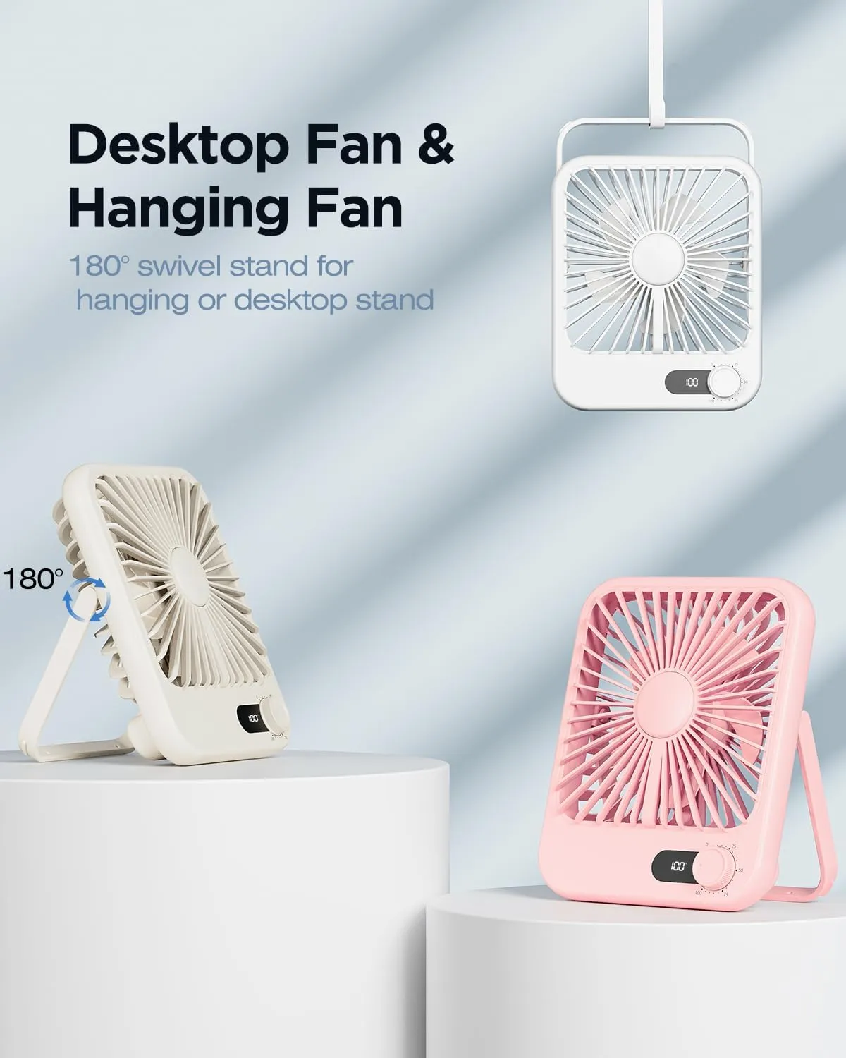 2 Pack Portable Travel Fan, 14 Hours Battery Life 6.8" Small Desk Fan with 100 Speed,Digital Display, Rechargeable Battery Operated Quiet Personal Fan for Cruise Essentials Office Bedroom Outdoor