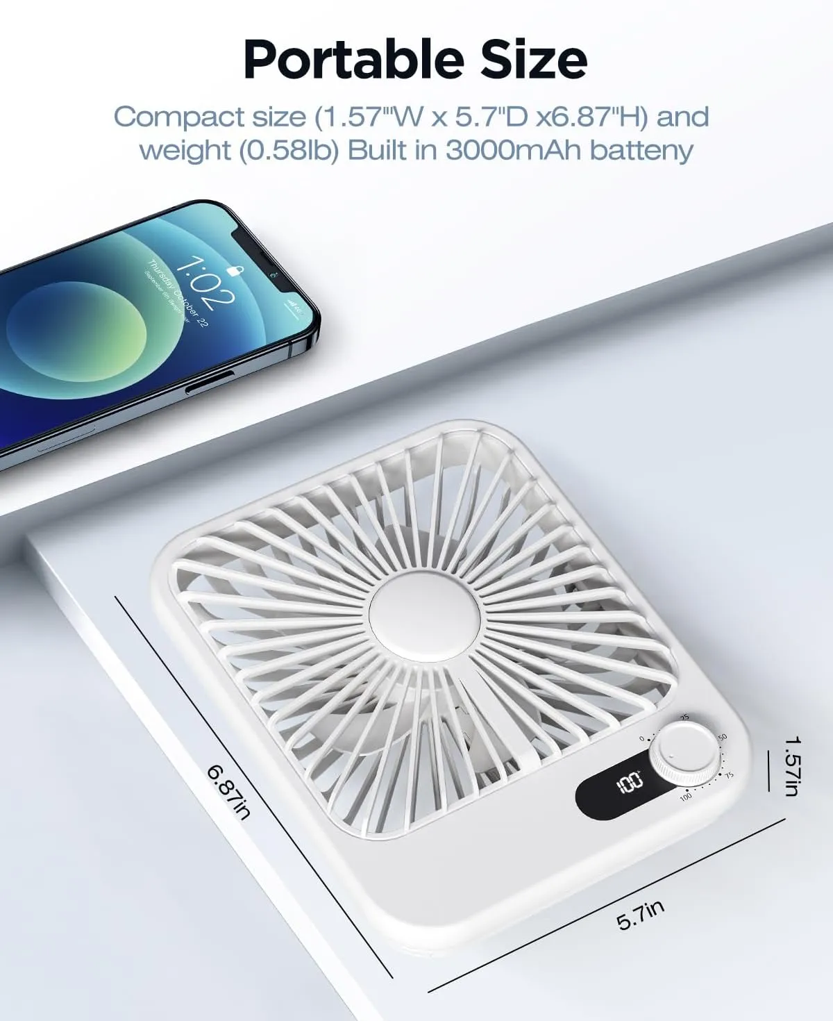 2 Pack Portable Travel Fan, 14 Hours Battery Life 6.8" Small Desk Fan with 100 Speed,Digital Display, Rechargeable Battery Operated Quiet Personal Fan for Cruise Essentials Office Bedroom Outdoor