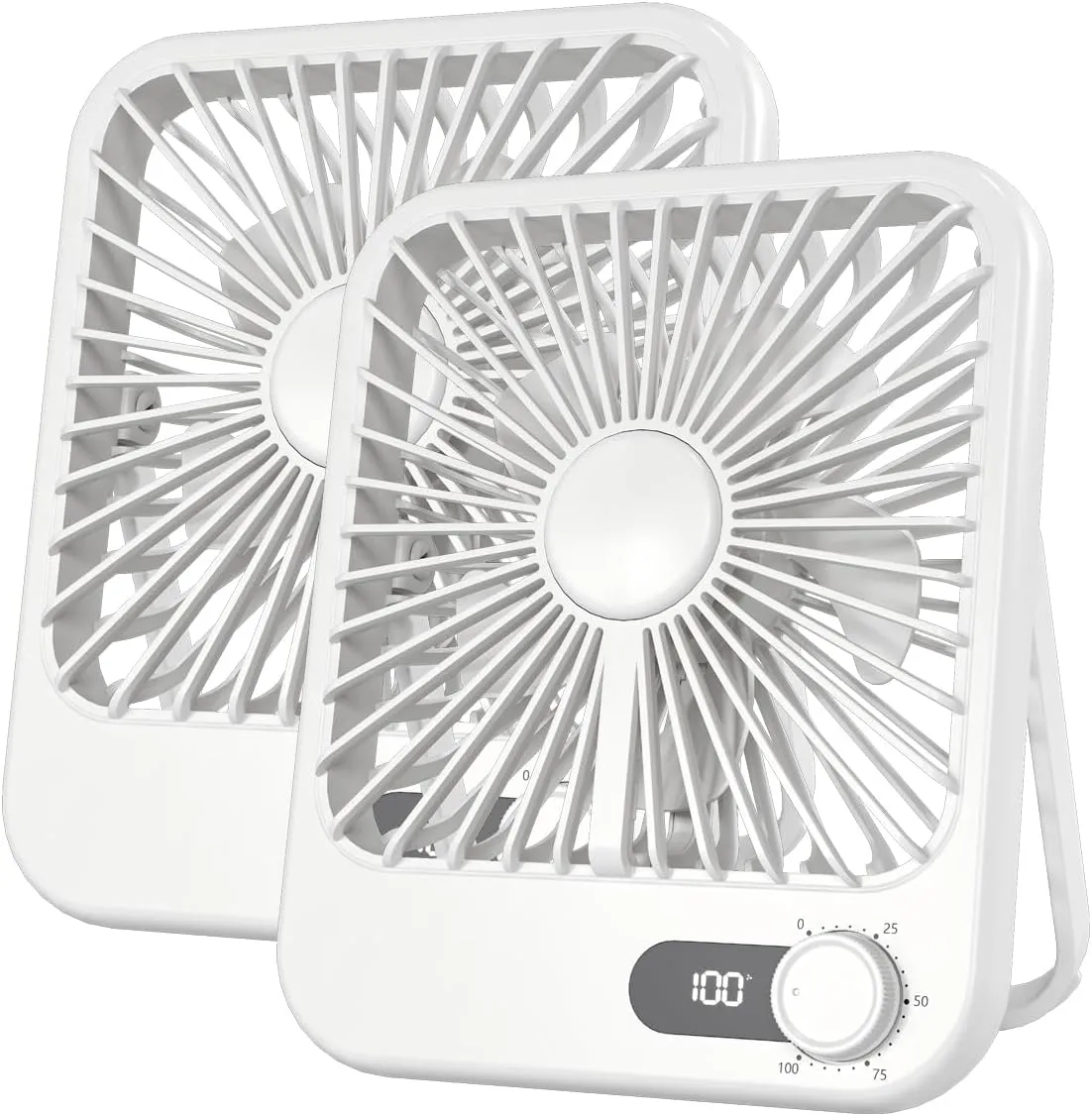 2 Pack Portable Travel Fan, 14 Hours Battery Life 6.8" Small Desk Fan with 100 Speed,Digital Display, Rechargeable Battery Operated Quiet Personal Fan for Cruise Essentials Office Bedroom Outdoor Battery-powered portable fan