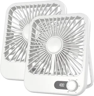 2 Pack Portable Travel Fan, 14 Hours Battery Life 6.8" Small Desk Fan with 100 Speed,Digital Display, Rechargeable Battery Operated Quiet Personal Fan for Cruise Essentials Office Bedroom Outdoor Battery-powered portable fan