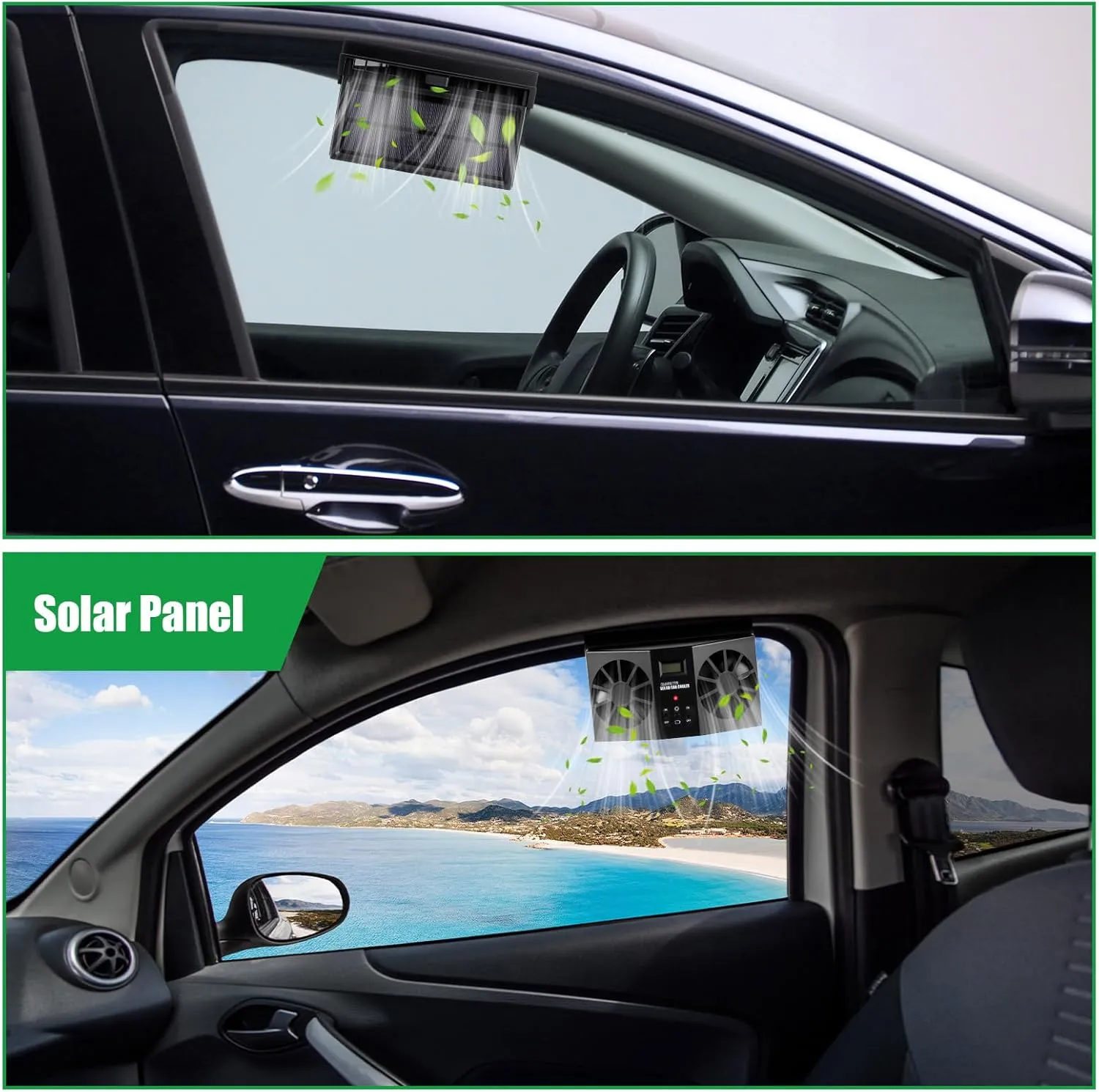 2 Pack Solar Powered Car Exhaust Fan 3 Fans Car Window 4500 RPM Air Vent Radiator Solar Energy Cooling Vent Exhaust for General Types(Solar 2 Fans,Black)
