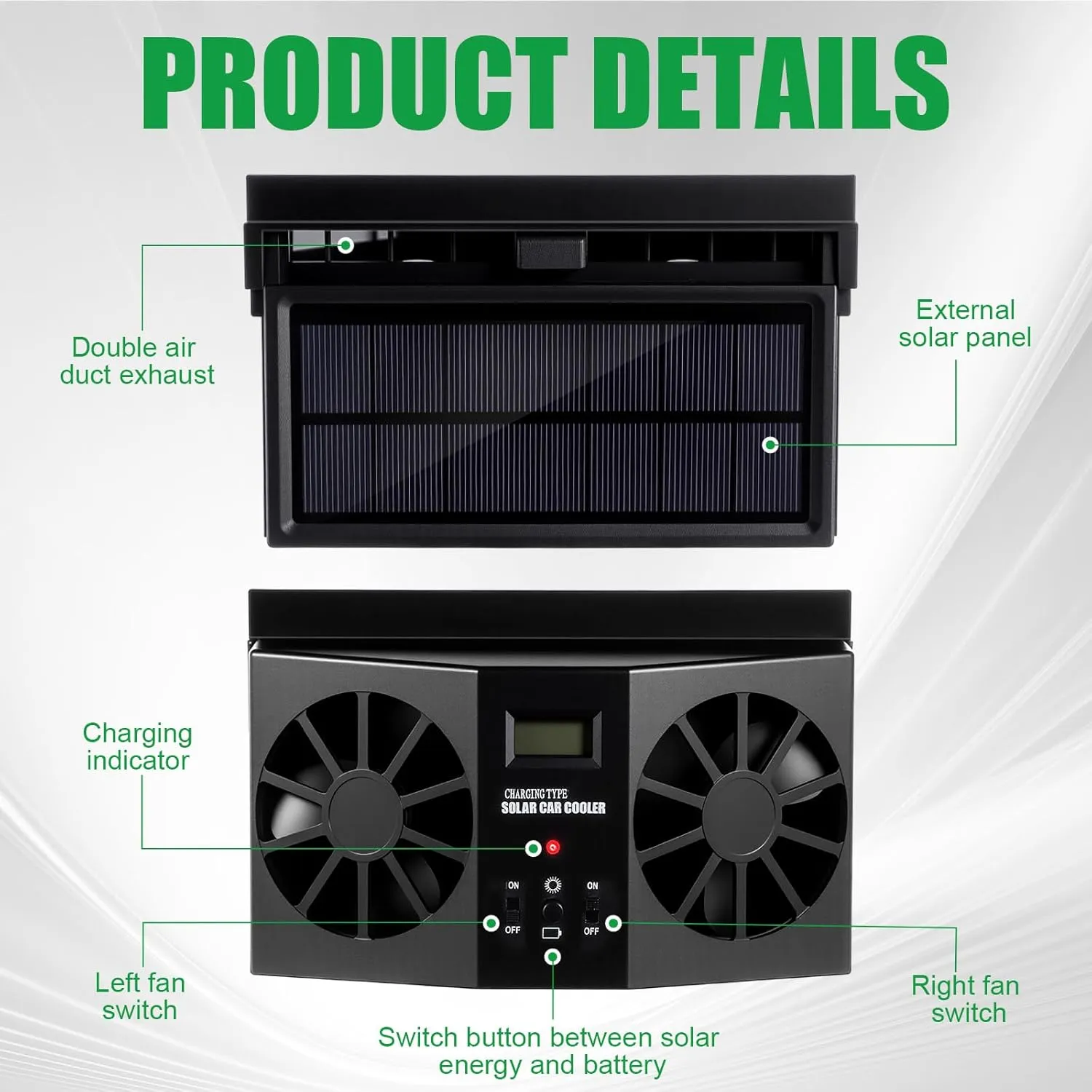 2 Pack Solar Powered Car Exhaust Fan 3 Fans Car Window 4500 RPM Air Vent Radiator Solar Energy Cooling Vent Exhaust for General Types(Solar 2 Fans,Black)