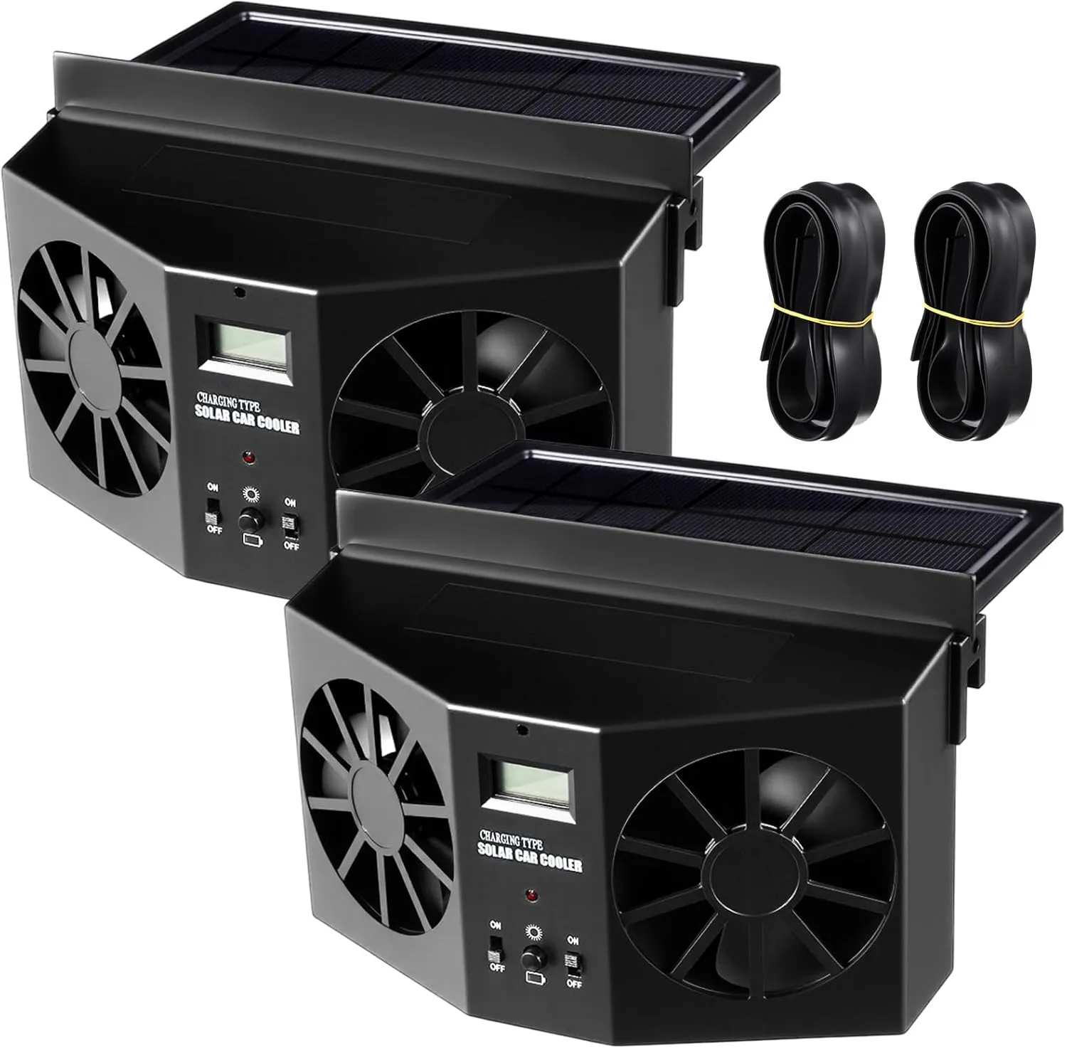 2 Pack Solar Powered Car Exhaust Fan 3 Fans Car Window 4500 RPM Air Vent Radiator Solar Energy Cooling Vent Exhaust for General Types(Solar 2 Fans,Black) Solar-powered car fan for ventilation