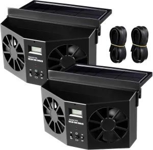 2 Pack Solar Powered Car Exhaust Fan 3 Fans Car Window 4500 RPM Air Vent Radiator Solar Energy Cooling Vent Exhaust for General Types(Solar 2 Fans,Black) Solar-powered car fan for ventilation