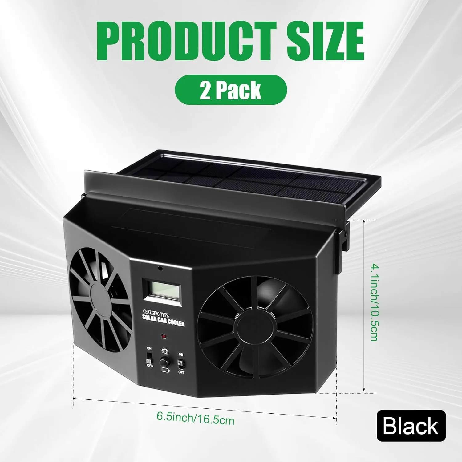 2 Pack Solar Powered Car Exhaust Fan 3 Fans Car Window 4500 RPM Air Vent Radiator Solar Energy Cooling Vent Exhaust for General Types(Solar 2 Fans,Black)