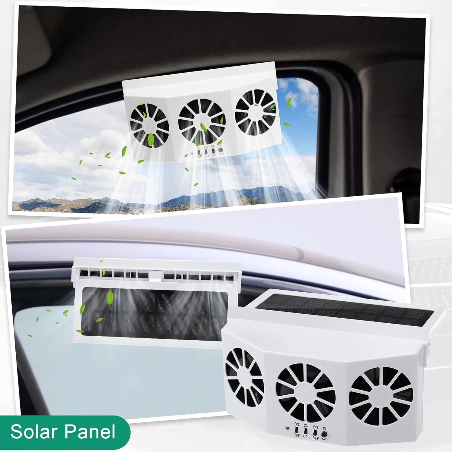 2 Pack Solar Powered Car Exhaust Fan 3 Fans Car Window 4500 RPM Air Vent Radiator Solar Energy Cooling Vent Exhaust for General Types(Solar 3 Fans,White)
