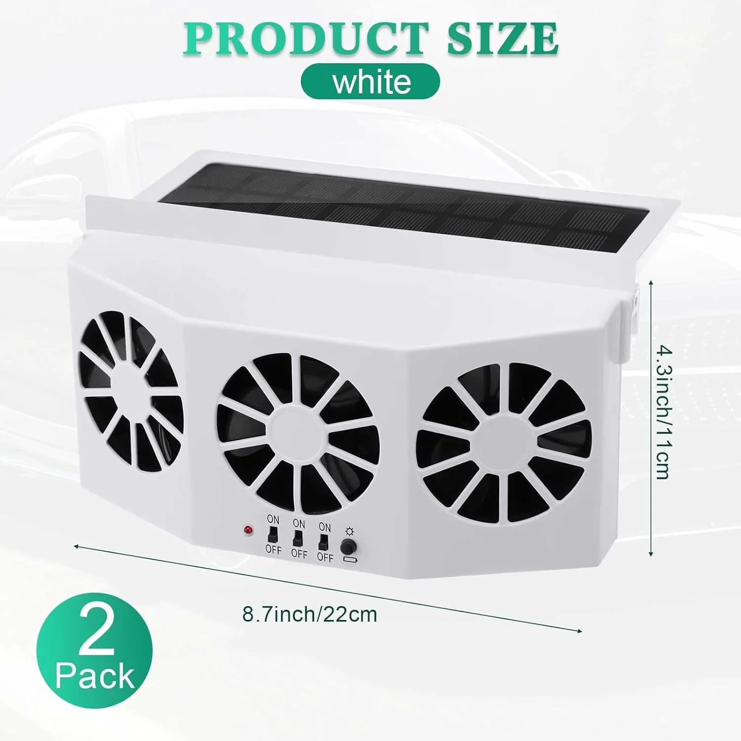 2 Pack Solar Powered Car Exhaust Fan 3 Fans Car Window 4500 RPM Air Vent Radiator Solar Energy Cooling Vent Exhaust for General Types(Solar 3 Fans,White)