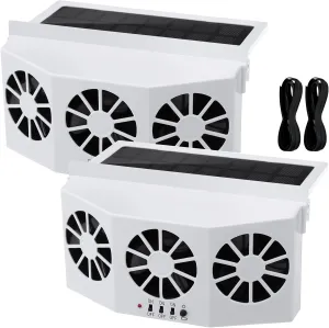 2 Pack Solar Powered Car Exhaust Fan 3 Fans Car Window 4500 RPM Air Vent Radiator Solar Energy Cooling Vent Exhaust for General Types(Solar 3 Fans,White) Solar-powered car fan for ventilation