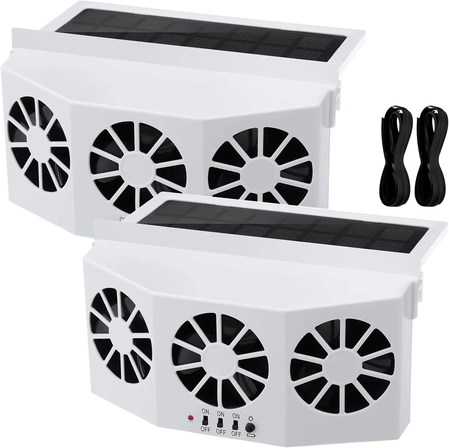 2 Pack Solar Powered Car Exhaust Fan 3 Fans Car Window 4500 RPM Air Vent Radiator Solar Energy Cooling Vent Exhaust for General Types(Solar 3 Fans,White) Solar-powered car fan for ventilation