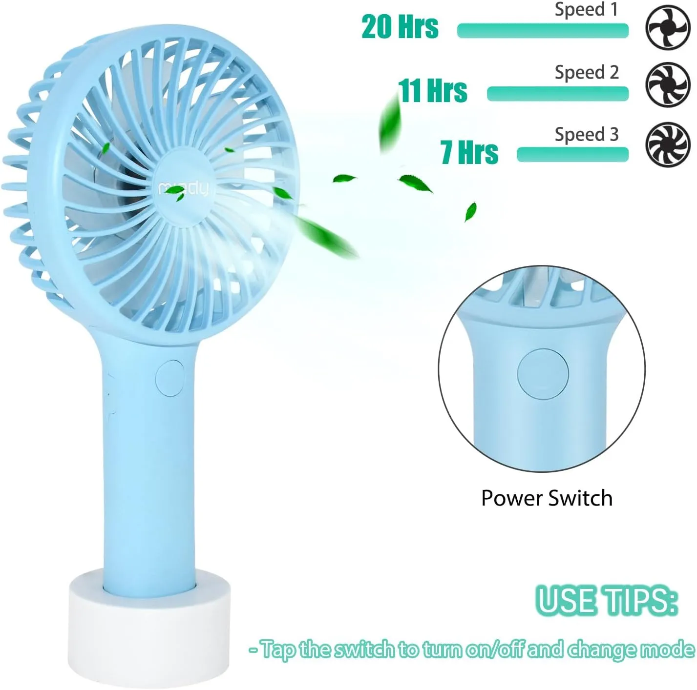 2-Pack Upgraded 5000mAh Portable Handheld Fan 3 Speed Mini USB Strong Wind 7-20 Hours Runtime Personal Electric for Travel Office Outdoor (Cream Blue pink)