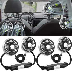 2 Pcs Car Fan for Backseat Dual Backseat Cooling 360 Degree Rotatable Seat Fans with LED Light USB Car Rear Seat Fan for SUV Rv Sedan Cruise Van Boat Rear-mounted fan for childrens safety