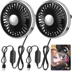 2 Pcs Car Fan USB for Rear Seat Passenger Portable Headrest 360 Degree Rotatable 3 Speed 12v/ 24v Automobile Ventilation Fan with Clip for SUV Backseat, RV, Vehicles (Novelty) Rear-mounted fan for childrens safety