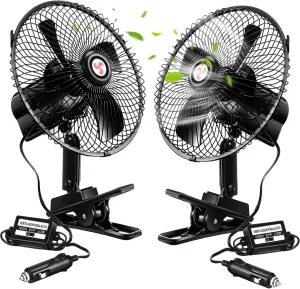 2 Pcs Portable Car Fan with Car Cigarette Lighter Electric Cooling 12 Volt Oscillating Fan 12 Volt Fan Automobile Vehicle 360 Degree Swivel Fan with Clip for Car Truck Supplies, Black (8 Inch) 360-degree rotating fan for home use