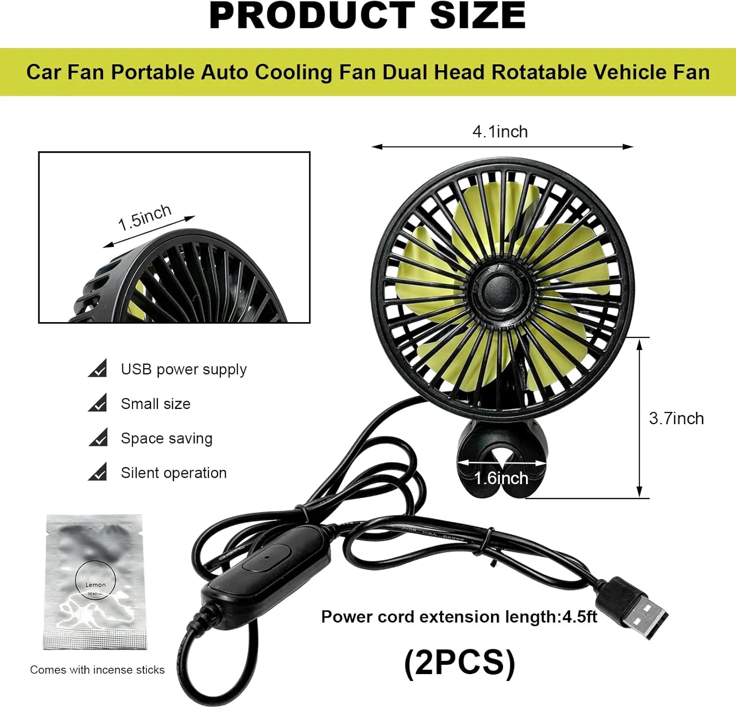2 PCS USB Car Seat Fans for Backseat, 360 Rotatable Strong Wind Rear Seat Cooling Fan with 3 Speeds, 5V Powerful Air Circulation Electric Headrest Fan for for Sedan SUV RV Truck