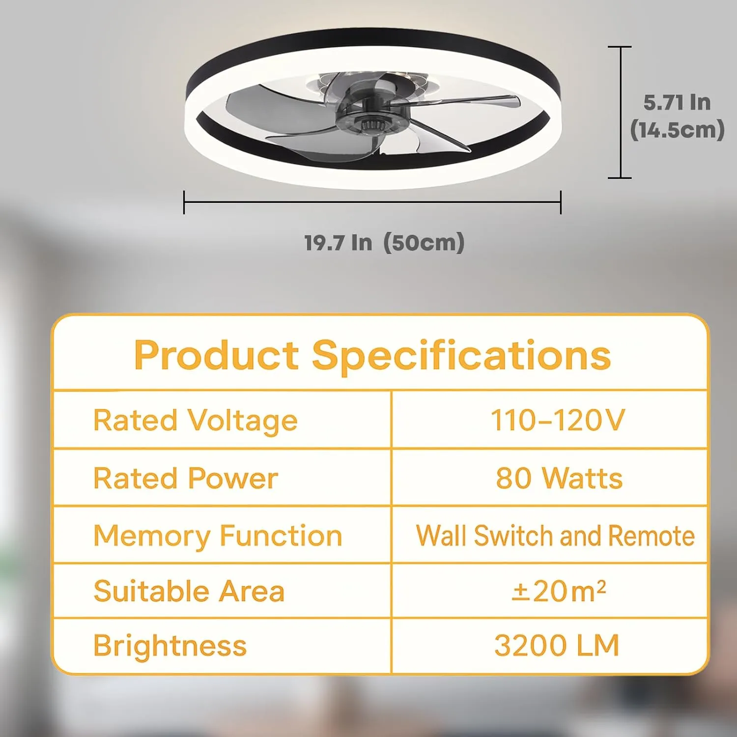 20'' Ceiling Fan with Light, Upgraded Low Profile Fan, Flush Mount Ceiling Fan, 6 Speeds, Dimmable LED, App & Remote Control, Quiet DC Motor, for Bedroom, Living Room, F115 Black