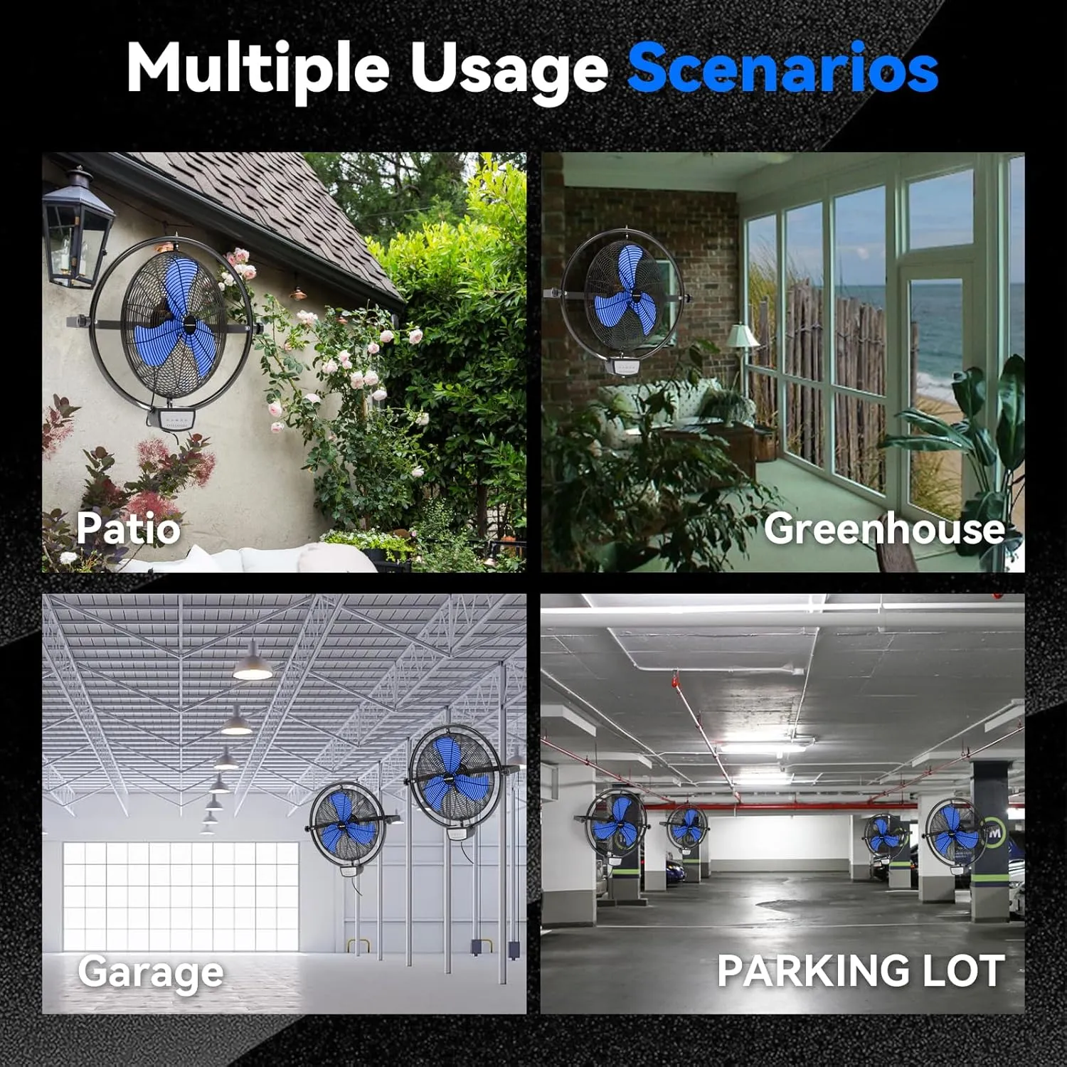 20 IN 5000 CFM Remote Control Wall Mount Fan, 3 Speed Industrial Wall Fan with Timer, Oscillation & Tilting, Air Circulator for Garage, Commercial, Greenhouse, Warehouse & Gazebo Use, UL Listed