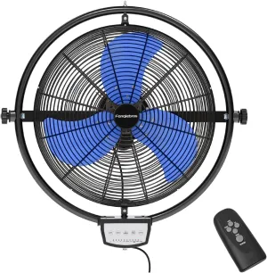 20 IN 5000 CFM Remote Control Wall Mount Fan, 3 Speed Industrial Wall Fan with Timer, Oscillation & Tilting, Air Circulator for Garage, Commercial, Greenhouse, Warehouse & Gazebo Use, UL Listed Fan with safety blade design