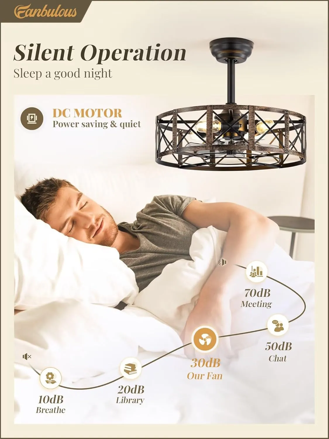 20 Inch Fandelier Caged Ceiling Fans with Lights and Remote, Black Farmhouse Ceiling Fan, Bladeless Samll Fan Lights Ceiling Fixtures For Kitchen, Bedroom-Black and Gold