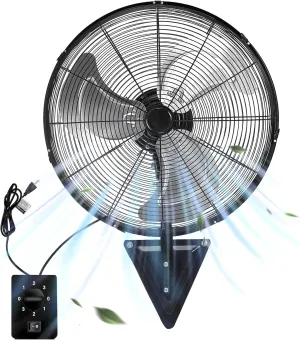 20 Inch Wall Mount Fan, Heavy Duty Oscillating Wall Mounted Fan with 5500 CFM, High Velocity 3 Speed Fans Outdoor with Adjustable Tilting for Workshop, Garage, Patios, Commercial and Industrial App-controlled remote fan for convenience