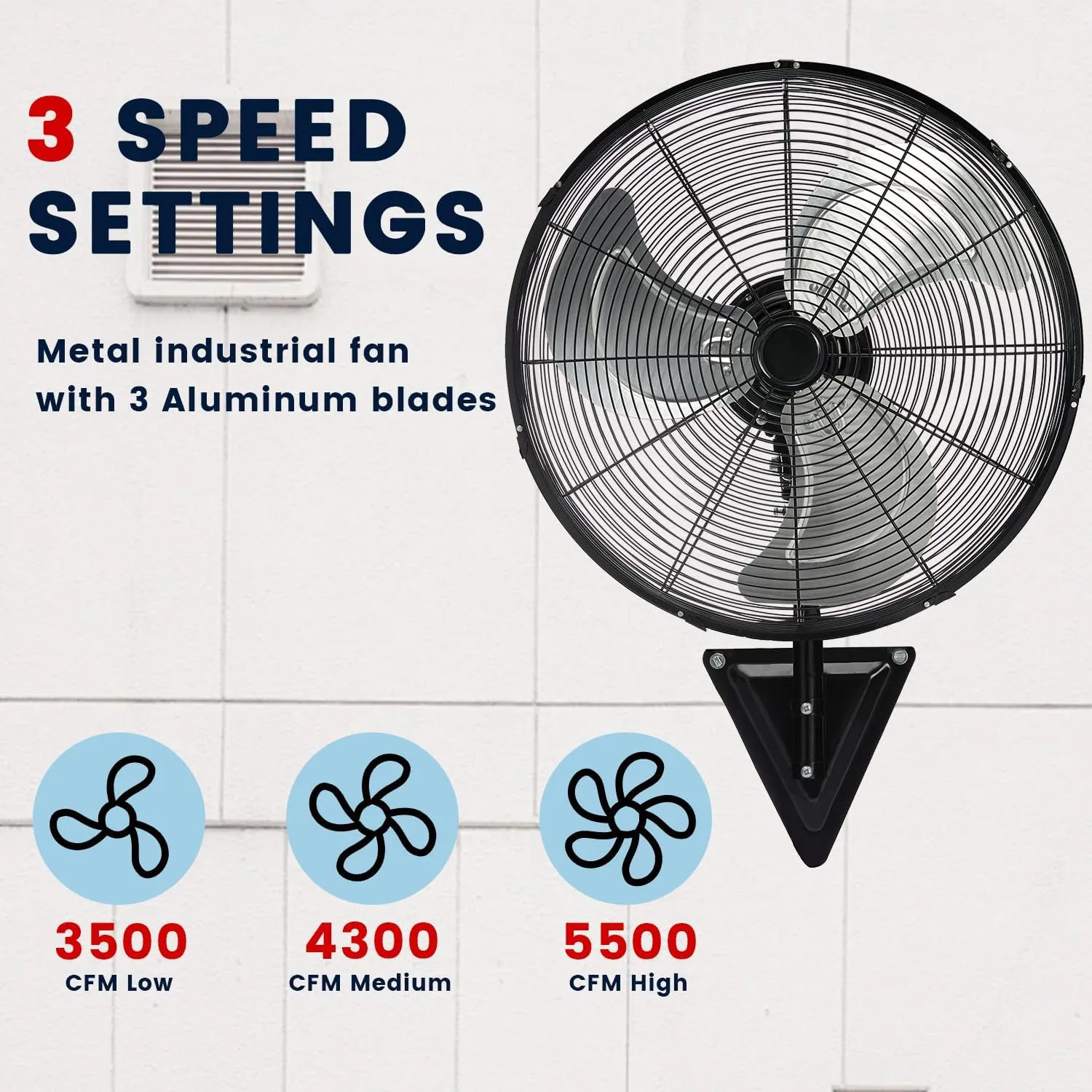20 Inch Wall Mount Fan, Heavy Duty Oscillating Wall Mounted Fan with 5500 CFM, High Velocity 3 Speed Fans Outdoor with Adjustable Tilting for Workshop, Garage, Patios, Commercial and Industrial