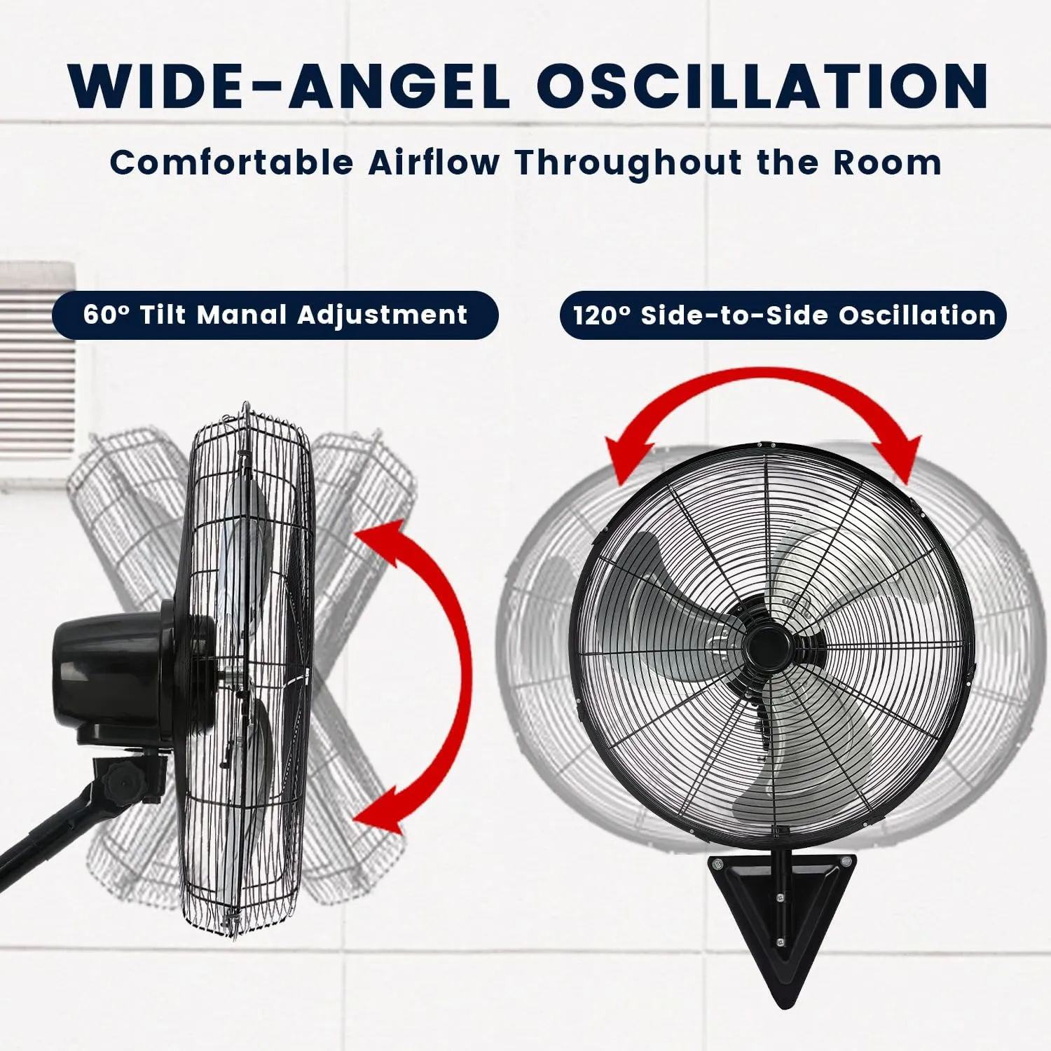 20 Inch Wall Mount Fan, Heavy Duty Oscillating Wall Mounted Fan with 5500 CFM, High Velocity 3 Speed Fans Outdoor with Adjustable Tilting for Workshop, Garage, Patios, Commercial and Industrial