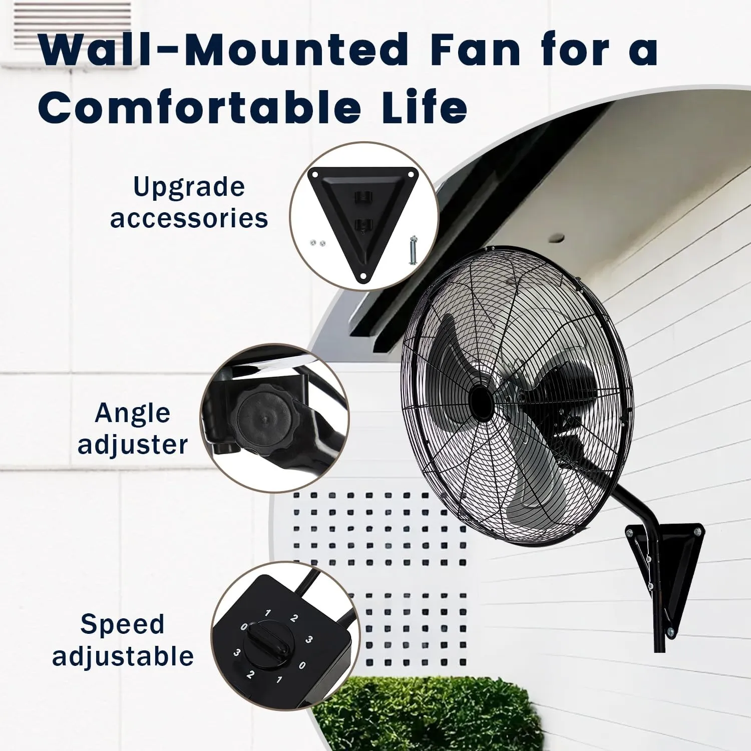 20 Inch Wall Mount Fan, Heavy Duty Oscillating Wall Mounted Fan with 5500 CFM, High Velocity 3 Speed Fans Outdoor with Adjustable Tilting for Workshop, Garage, Patios, Commercial and Industrial