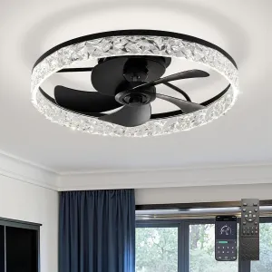 20 Inchs Ceiling Fans with Lights and Remote Low Profile Ceiling Fan and Light Dimmable 36W 3000-6000K LED Fan Lighting Modern Flush Mount for Bedroom Kitchen Living Room (Black) App-controlled remote fan for convenience