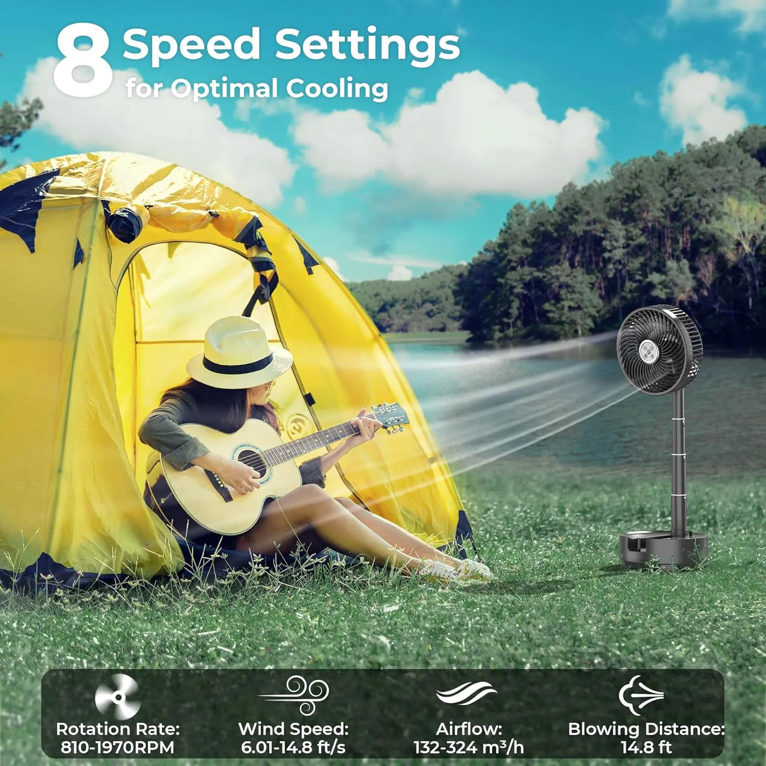 20000mAh Battery Operated Oscillating Table Fan - 112Hrs Rechargeable Camping Fan with Light & Timer, 8 Speeds Portable Travel Fan for Cruise RV Trip, Hurricane Power Outage (8" with Case)
