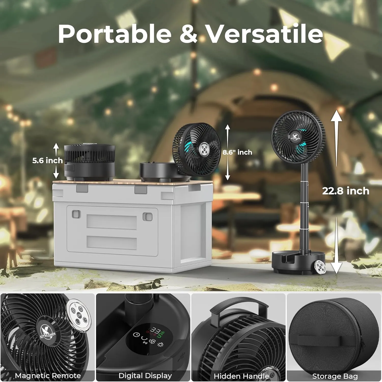 20000mAh Battery Operated Oscillating Table Fan - 112Hrs Rechargeable Camping Fan with Light & Timer, 8 Speeds Portable Travel Fan for Cruise RV Trip, Hurricane Power Outage (8" with Case)