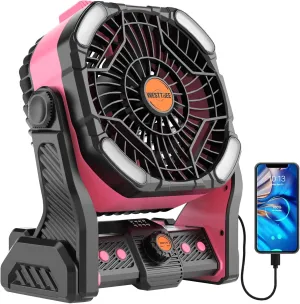 20000mAh Battery powered fan Camping essentials,Portable fan Battery Operated Rechargeable Tent Fan with Light & Hook X26A Pink Battery-powered portable fan