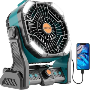 20000mAh Battery powered fan Camping essentials,Rechargeable fan Portable Battery Operated Tent with Light & Hook X26A Cyan Battery-powered portable fan