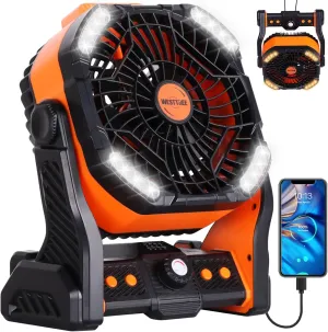 20000mAh Battery powered fan Camping Fan essentials Portable fan Battery OperatedRechargeable Outdoor Tent with Light & Hook Personal USB Desk for Camping,Orange Battery-powered portable fan