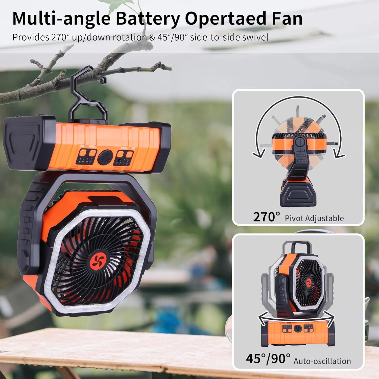 20000mAh Camping Fan Battery Operated,Portable Rechargeable Battery Powered Fan with LED Light,360Oscillating & 8H Timer Portable Camping UEssentials Fans with Hook
