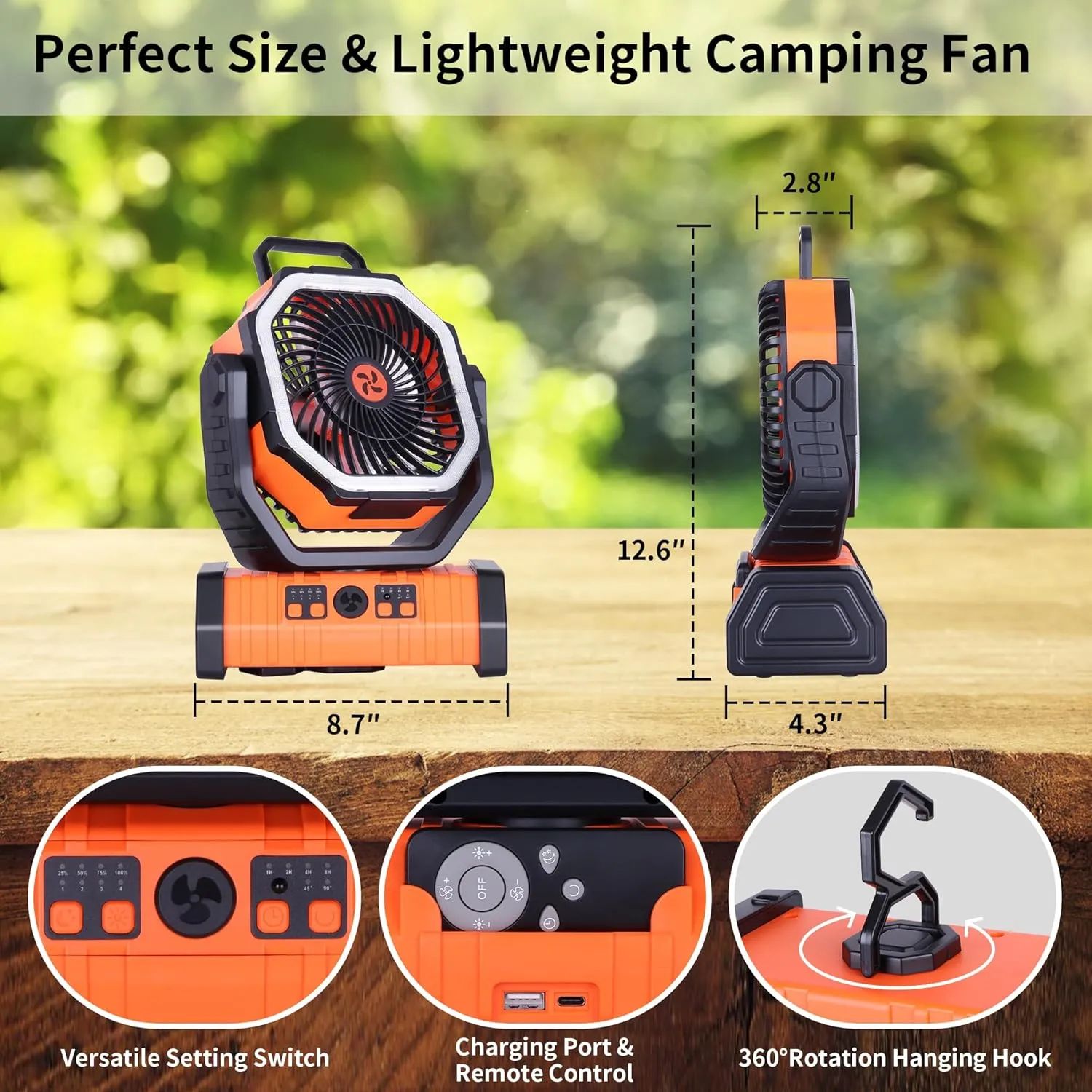 20000mAh Camping Fan Battery Operated,Portable Rechargeable Battery Powered Fan with LED Light,360Oscillating & 8H Timer Portable Camping UEssentials Fans with Hook
