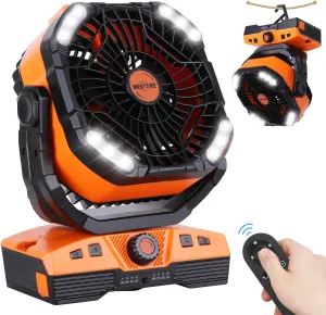 20000mAh Camping Fan Oscillating Portable Fan Battery Powered Fans Rechargeable Camping essentials with Light Hook, 270 Pivot USB Desk Battery Operated Outdoor Tent Travel Fan with safety blade design