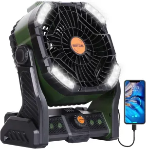 20000mAH Camping Fan Portable Camping fan Battery Operated Outdoor Tent Fan with Light & Hook 270 Pivot,4 Speeds,Personal USB Desk Fan for Camping Power Outage Jobsite Green X26A Battery-powered portable fan