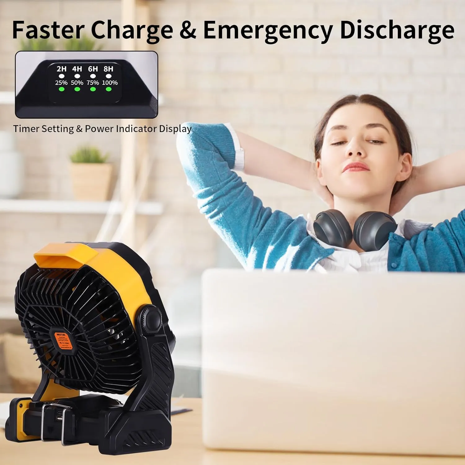 20000mAh Camping Fan with LED Lantern USB Tpye C Rechargeable Battery Operated Outdoor Tent Fan with Light & Hook, 270 Pivot 4 Speeds, Personal USB Desk Fan for Camping Yellow X26A