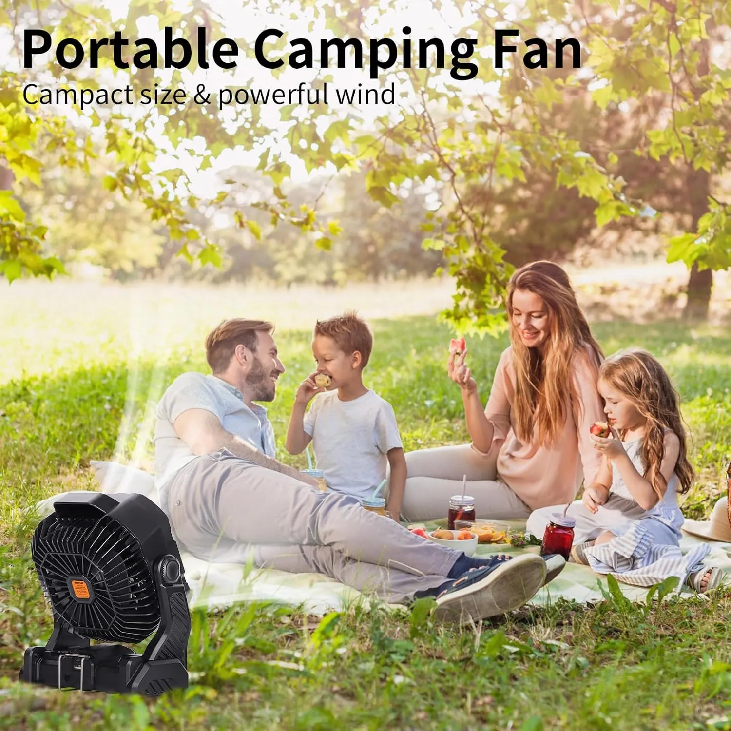 20000mAh Camping Fan with LED Lantern USB TpyeC Rechargeable Battery Operated Fan Outdoor Fans with Light & Hook,4 Speeds Personal USB Desk for Camping Black X26A