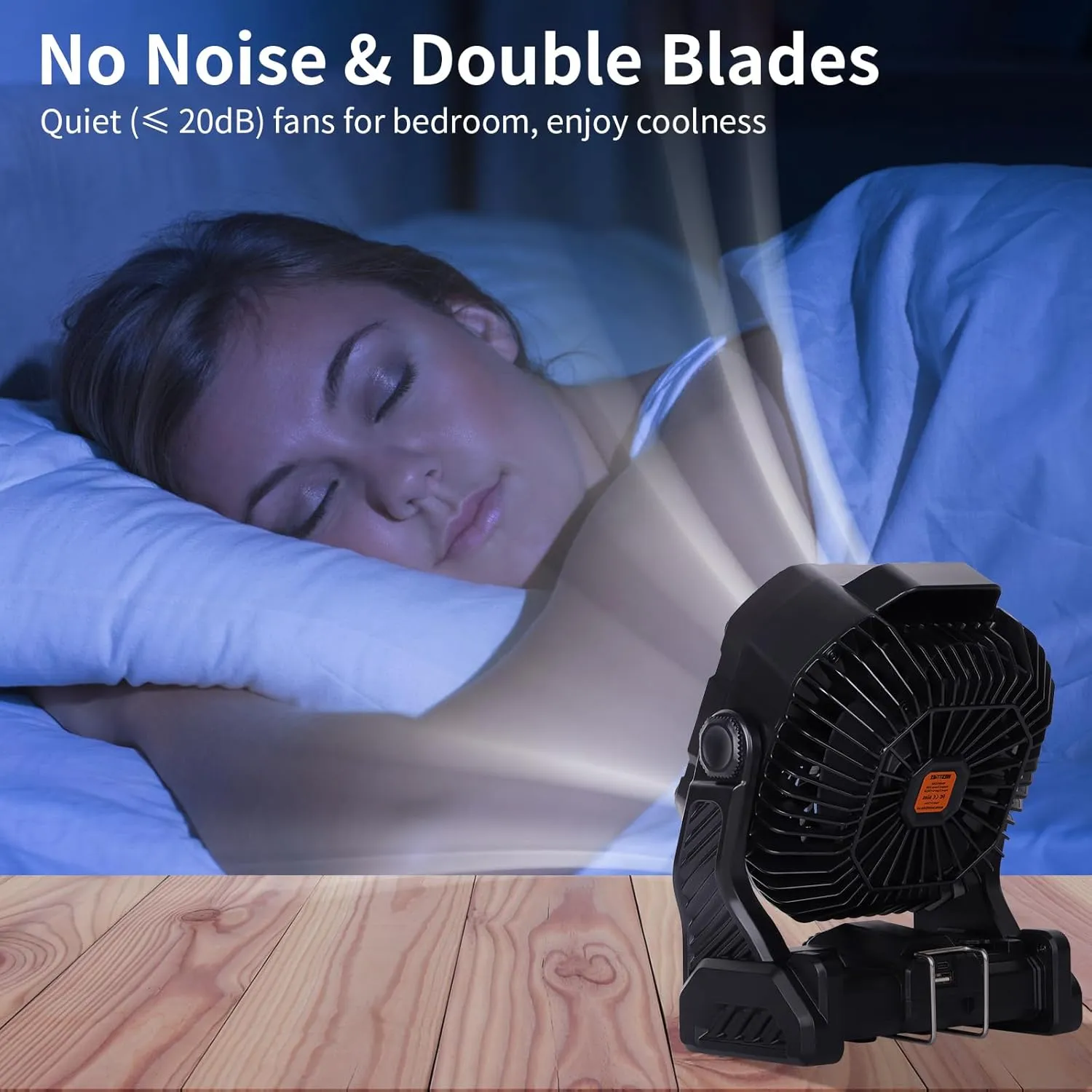 20000mAh Camping Fan with LED Lantern USB TpyeC Rechargeable Battery Operated Fan Outdoor Fans with Light & Hook,4 Speeds Personal USB Desk for Camping Black X26A