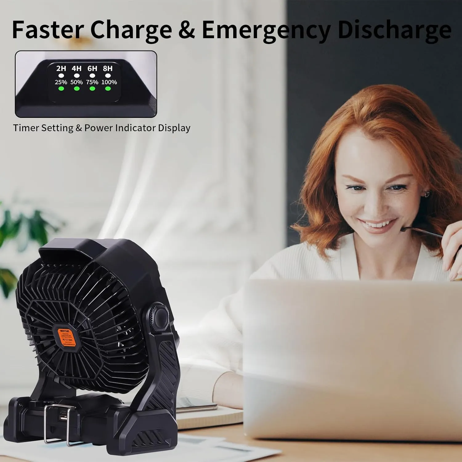 20000mAh Camping Fan with LED Lantern USB TpyeC Rechargeable Battery Operated Fan Outdoor Fans with Light & Hook,4 Speeds Personal USB Desk for Camping Black X26A