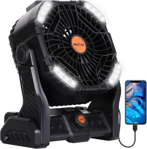 20000mAh Camping Fan with LED Lantern USB TpyeC Rechargeable Battery Operated Fan Outdoor Fans with Light & Hook,4 Speeds Personal USB Desk for Camping Black X26A Battery-powered portable fan