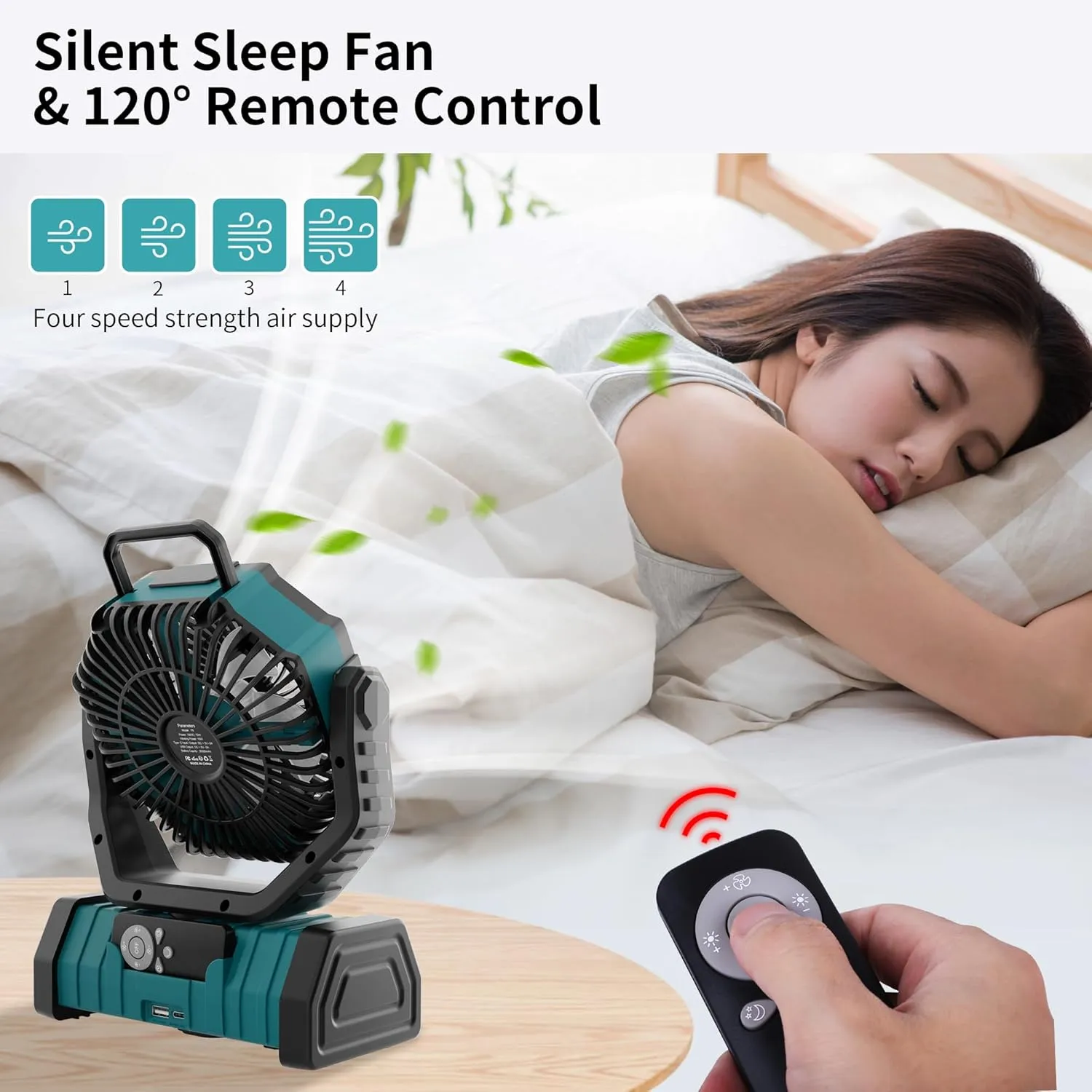 20000mAh Outdoor Camping Fan Battery Operated,Portable Rechargeable Battery Powered Fan with LED Light,360Oscillating & 8H Timer USB Rechargeable Personal Cordless Travel Fans with Hook F6 Cyan